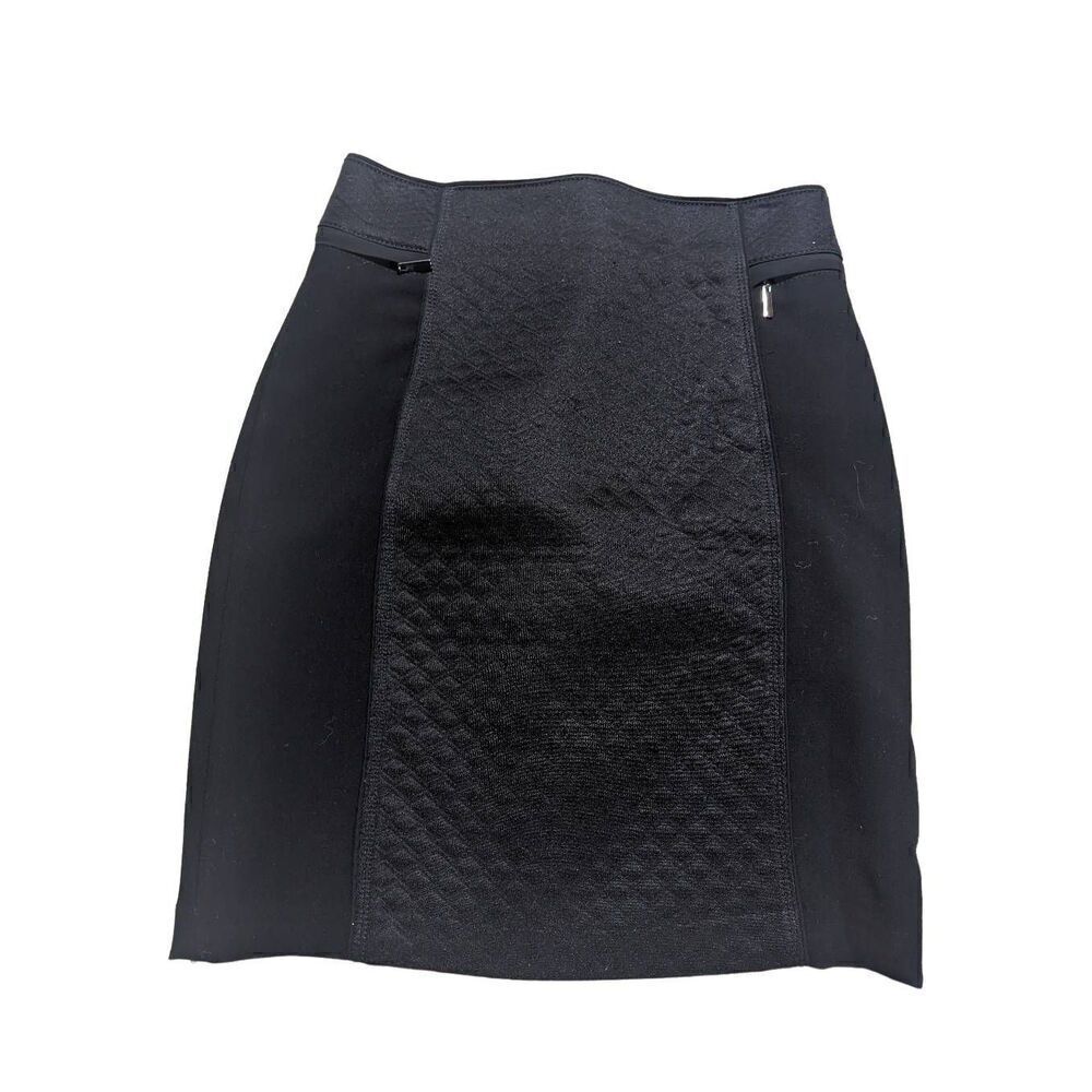 White House Black Market Women's 0 Black Quilted Front Back Mini Skirt